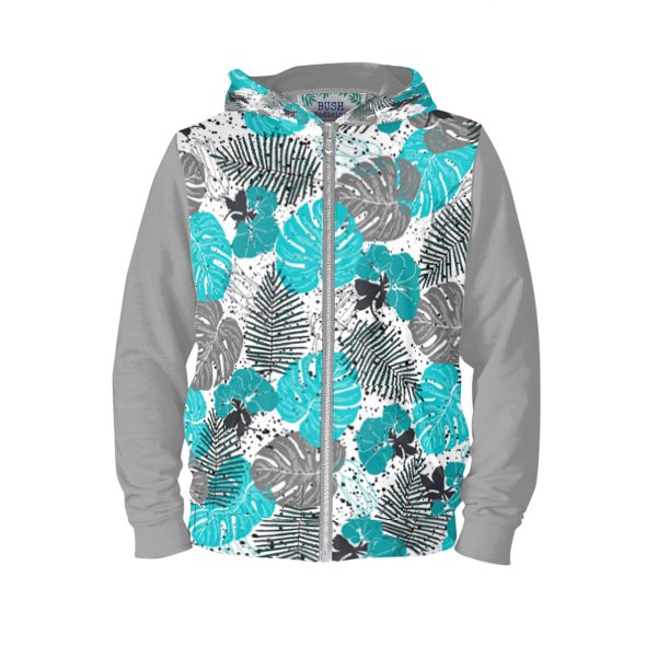 Unisex Hawaiian Print Hooded Sweatshirt - White and Turquoise