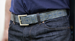 Mens Leather Belt - Blue Print