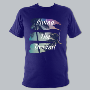 Short Sleeved T-Shirt - Living The Dream Tropical on Metro Blue